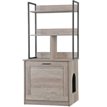 XiHuaZhaoChen 2-in-1 Cat Litter Box Enclosure with Storage Shelves - Large Hidden Litter Box Enclosure Furniture Cabinet Wooden Cat Washroom with Shelf