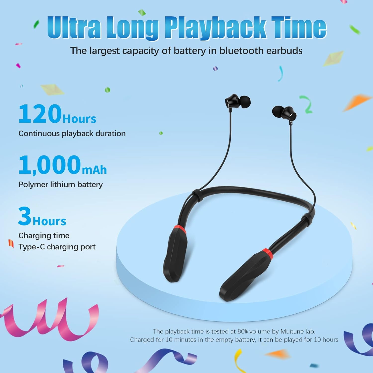 Bluetooth Earbuds 120 Hours Extra Long Playback with Microphone Headset, i35 Balanced Armature Drivers Stereo in Ear Wireless Ear Buds, Waterproof Workout Neckband Headphones (Black) thumbnail 4