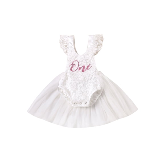 BemeyourBBs Newborn Baby First Birthday Outfit 1st Years Old Birthday Clothes Romper Dress with Mesh One Letter Print Little Princess Party Tulle Tutu Dress