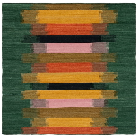 SAFAVIEH Dhurries Harland Geometric Area Rug, Brown/Yellow, 6' x 6' Square