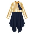 thumbnail image 5 of iiniim Kids Girls Long Sleeves Metallic Chiffon Lyrical Dance Church Praise Tunic Overlay Dress Size 6-16 Navy Blue 16, 5 of 7