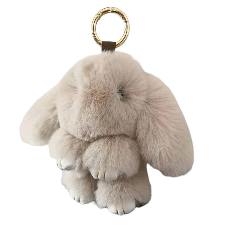 HYDa 11cm Rabbit Key Chain Cartoon Image Fluffy Realistic Three-dimensional  Comfortable Touch Decorative Valentines Gift Cute White Rabbit Plush Doll