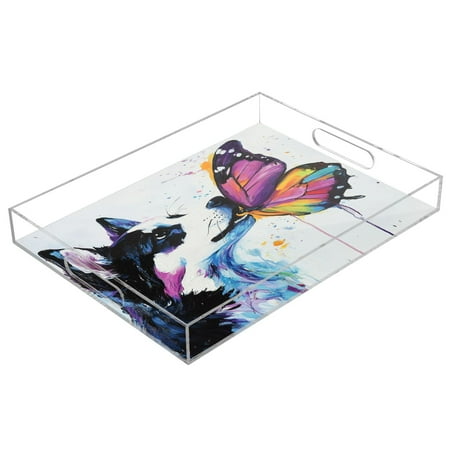

Acrylic Tray 15.7*11.8*1.9 Inch Transparent Tray Food Tray Tea Cup Tray Serving Trays Cosmetics Storage Kitchen Table Bathroom Sundry Storage Dogs and Colorful Butterflies