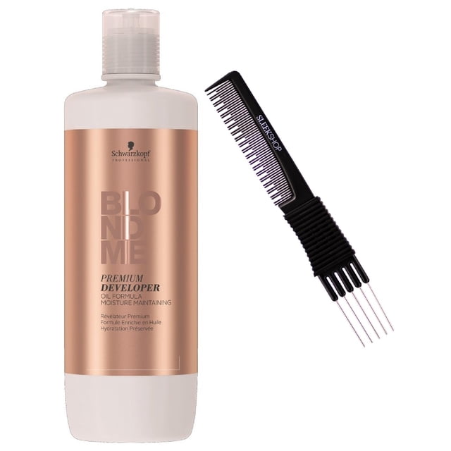 12% / 40 Volume - Schwarzkopf Blondme Premium Developer Oil Formula Hydrogen Peroxide Haircolor Dye Hair Color, 33 oz Blondeme Blonde Me Blond - Pack of 3 w/ Sleek Teasing Comb Tinte Cabello Blonde Me by Schwarzkopf belleza