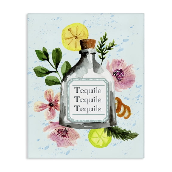 Stupell Industries Floral Tequila Bottle Food & Beverage Painting Wrapped Canvas Art Print Wall Art, 16 x 20