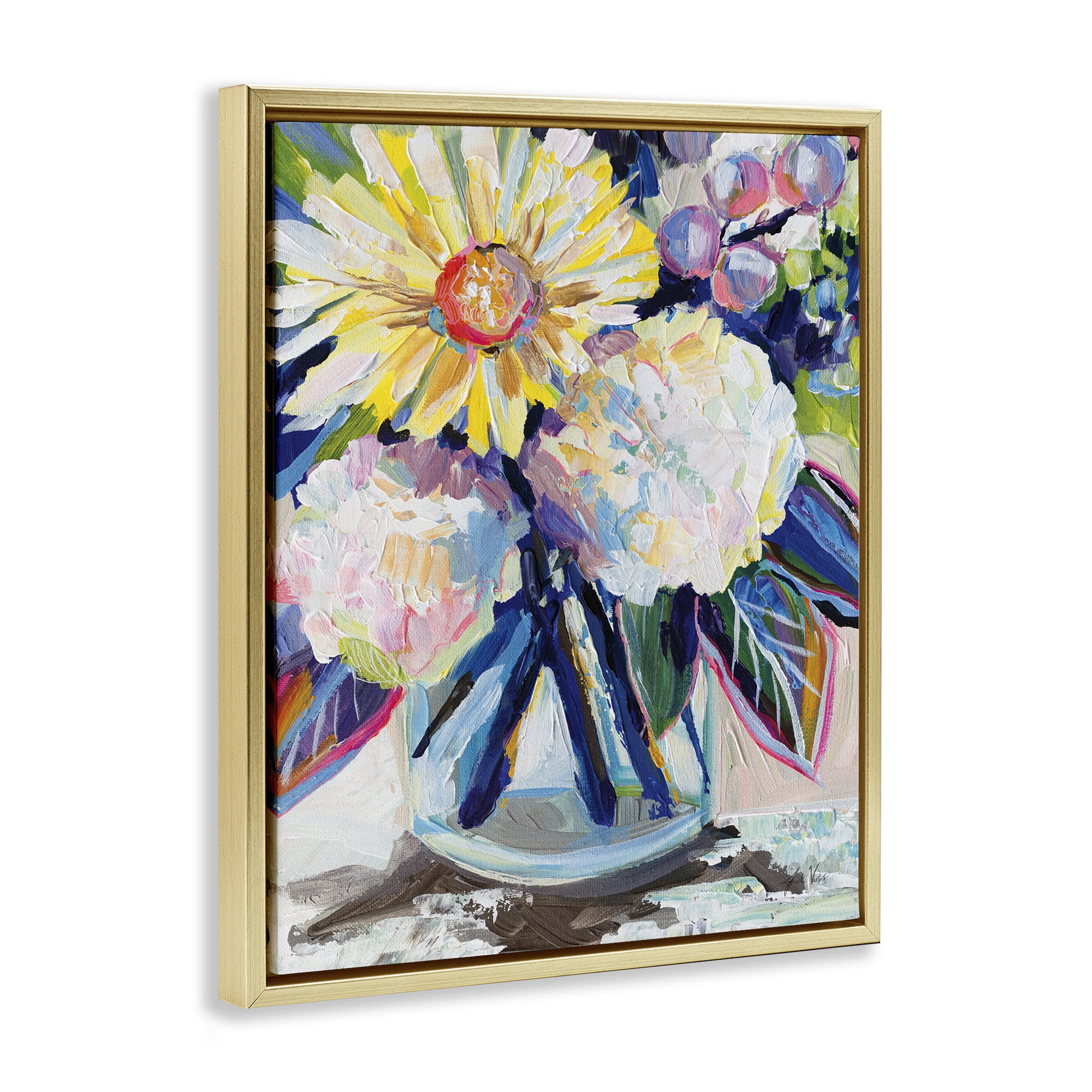 Stupell Industries Yearning Mixed Bouquet Plants & Flowers Painting Gold Floater Framed Canvas Art Print Wall Art, 25 x 31