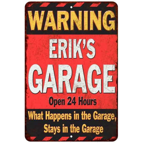 ERIK'S Garage Warning Man Cave Wall Decor 8 x 12 High Gloss Metal 208120030234