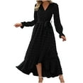 thumbnail image 2 of Elainilye Fashion Boho Summer Dress Casual Bohemian Dress V-Neck Long Sleeve Dress Long Dress,Black, 2 of 7