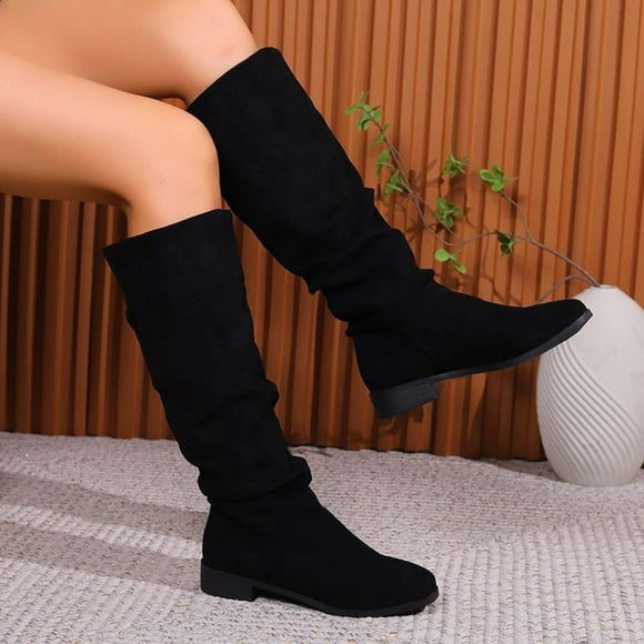 Babysbule Womens Shoes Clearance, Women Slip-On Square Heel Solid Color High Boots Knee-High Shoes Round Toe Boots