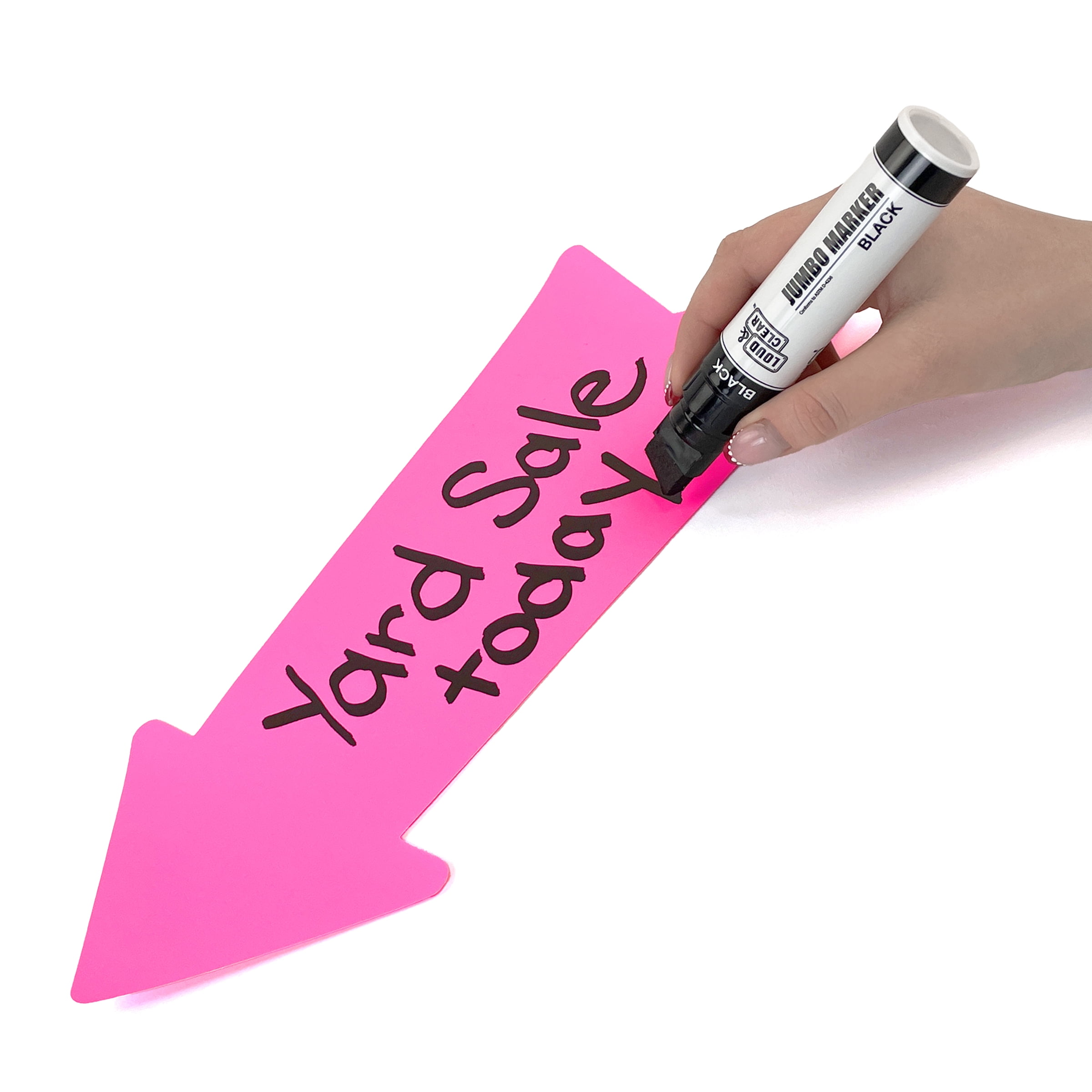 Loud & Clear - Blank Arrows Signs - Directional Signs Indoor Outdoor Use - 6"x14" 9pc Multi-pack (White, Neon Yellow, Neon Pink)