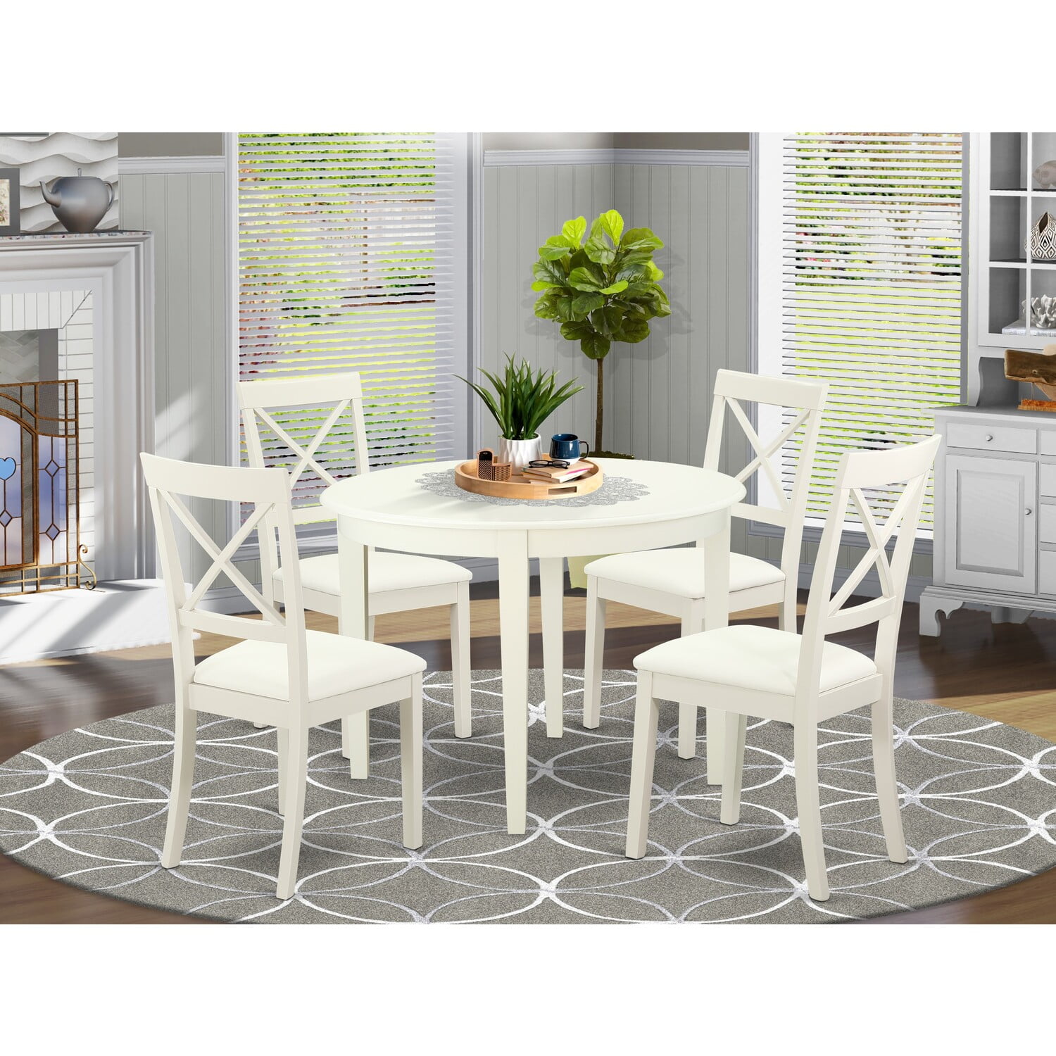 BOST5-LWH-LC 5 Pc small Kitchen Table set-round Kitchen Table and 4