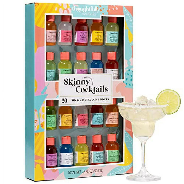 Thoughtfully Gifts, Cocktail Therapy Gift Set, Includes 4 Cocktail Mixers  and Edible Pearl, Rose Petal and Confetti Garnishes (Contains NO Alcohol)