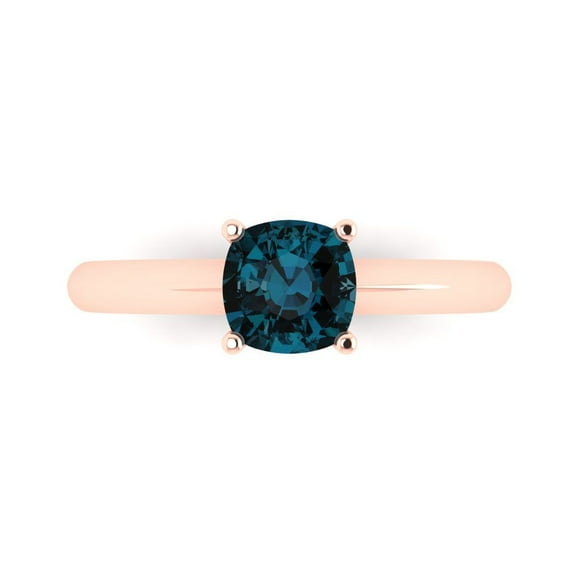 Solitaire Engagement Ring for Women - 1ct Natural London Blue Topaz in 18K Rose Gold Promise Ring