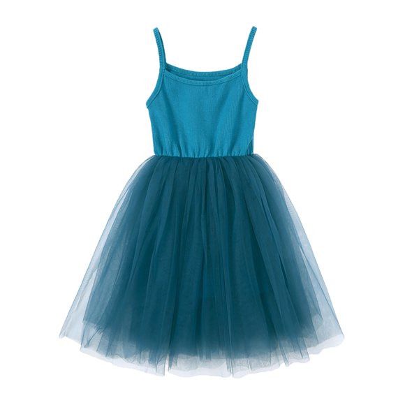 Huvoen Tutus Dress for Girls Toddler Baby Girls Sleeveless Princess Party Sundress Solid Color Suspenders Mesh Princess Dress Blue 3-4 Years