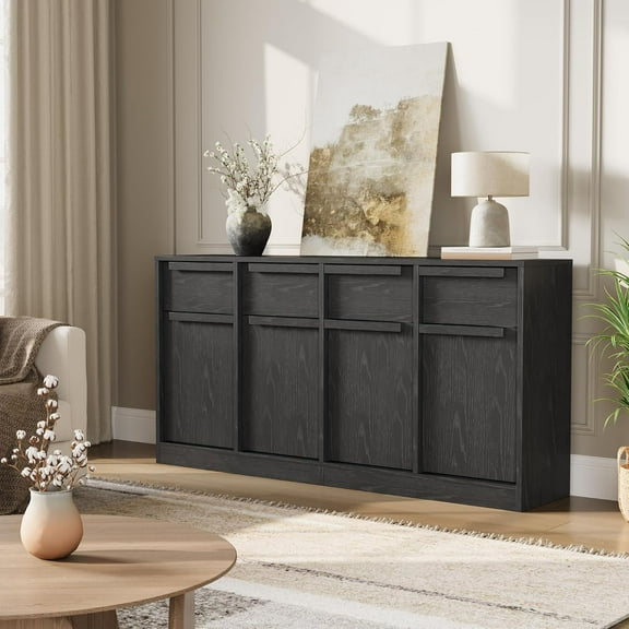 Sideboard Buffet Cabinet with 4 Drawers, 62.4" Large Coffee Cabinet with Storage, Sideboard, Credenza, Accent Coffee Bar Console Table Modern Storage Buffet Table for Kitchen Dining Room, Living Room