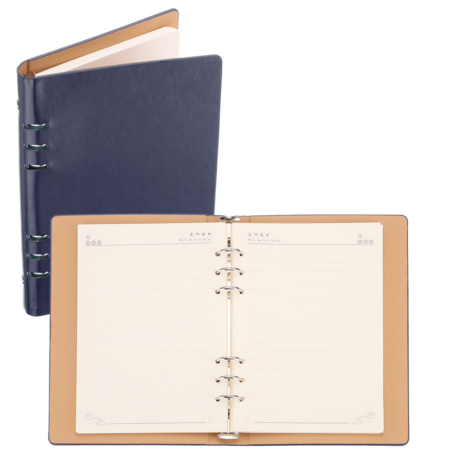REGALWOVEN 6 Ring Binder Cover, A5 Leather Notebook Binder Loose Leaf Planner with 80 Sheets Paper, Blue
