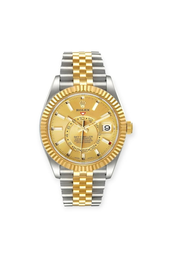 Pre-Owned Rolex Sky-Dweller 326933 Mens Stainless Steel and Yellow Gold Champagne Dial 42mm Automatic Watch