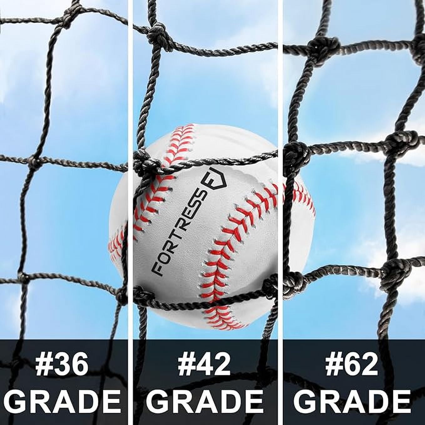 FORTRESS Baseball Batting Cage Nets | Heavy-Duty HDPP Fully Enclosed Baseball & Softball Cage Netting [14 Sizes & 3 Grade Options] – NET ONLY