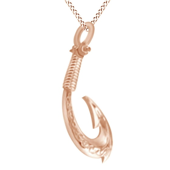 Fish Hook Pendant Necklace In 14k White Gold Com