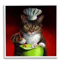 Stupell Industries Cat Chef & Mouse Animals & Insects Painting White Framed Art Print Wall Art, 12 x 12