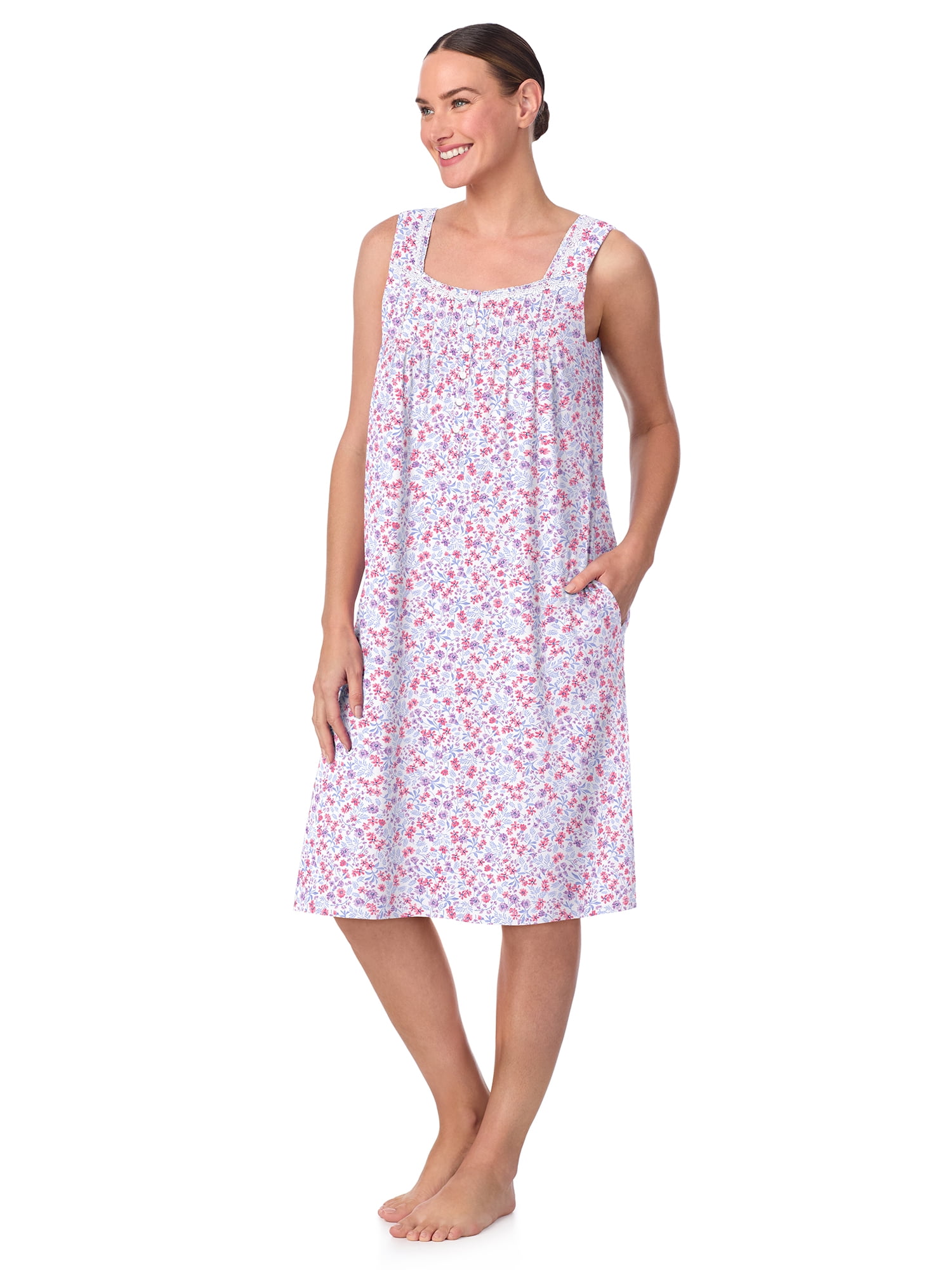 Aria Women's 100% Cotton Sleeveless 40" Nightgown, Sizes XS-5X