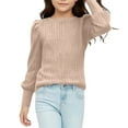 thumbnail image 4 of Girl's Puff Long Sleeve Ribbed T Shirt Round Neck Loose Pullover Tops Solid Color Base Layer Tee Casual Undershirts, 4 of 8