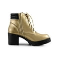 thumbnail image 3 of BLISSFUL STEP Women's Ankle Boots Platform Chunky Heel Side Zipper Lace Up Combat Boots Gold 7, 3 of 6