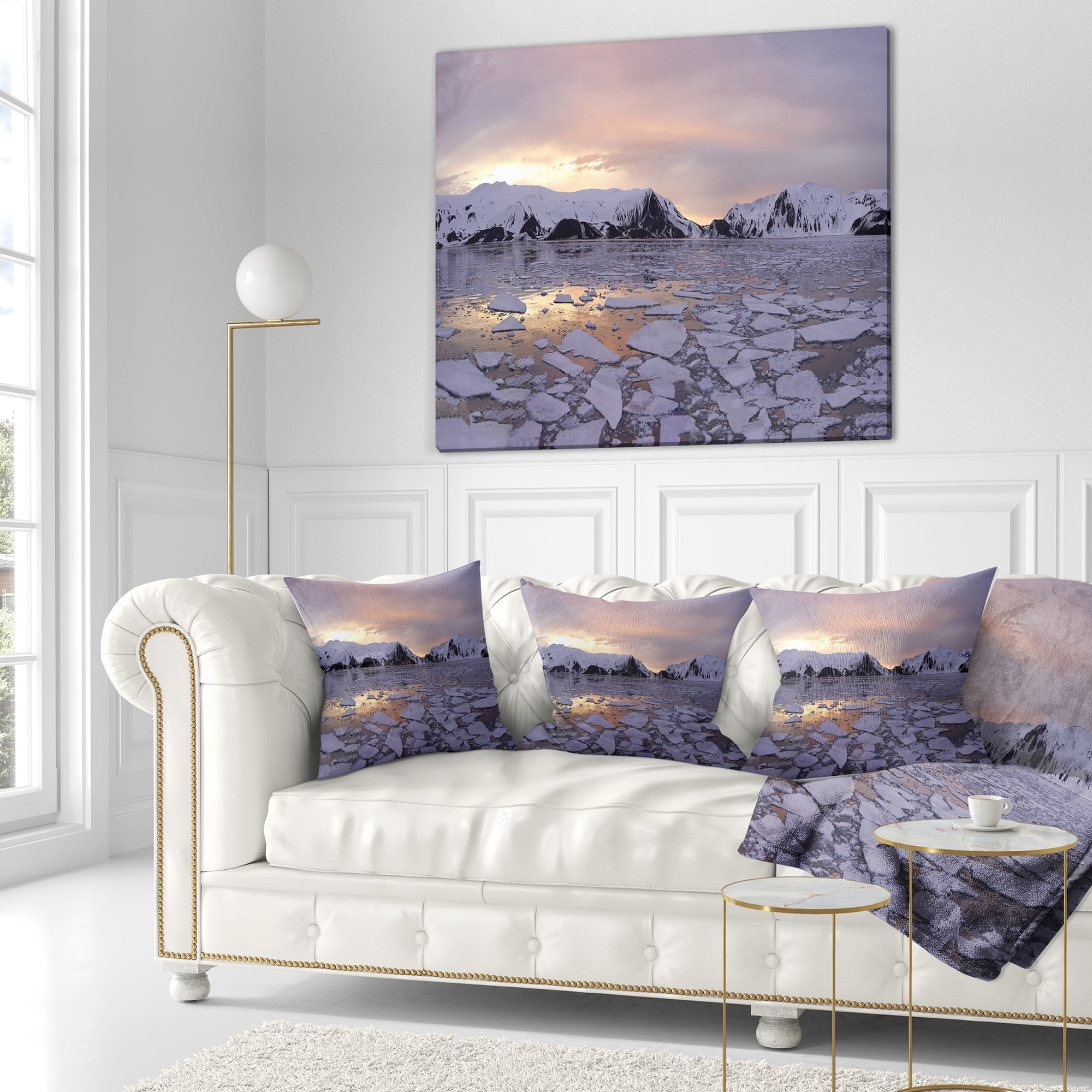 Designart Antarctic Summer Sunset - Seascape Throw Pillow - 16x16