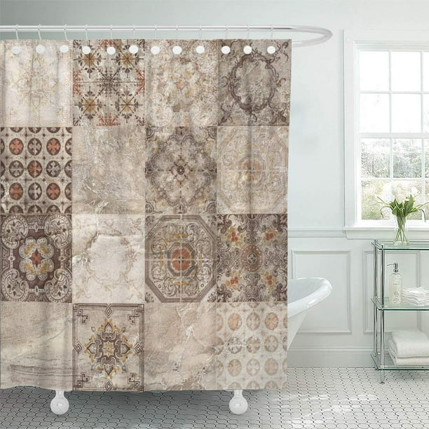 SUTTOM Floor Marble Pattern Stone Shower Curtain 66x72 inch Walmart