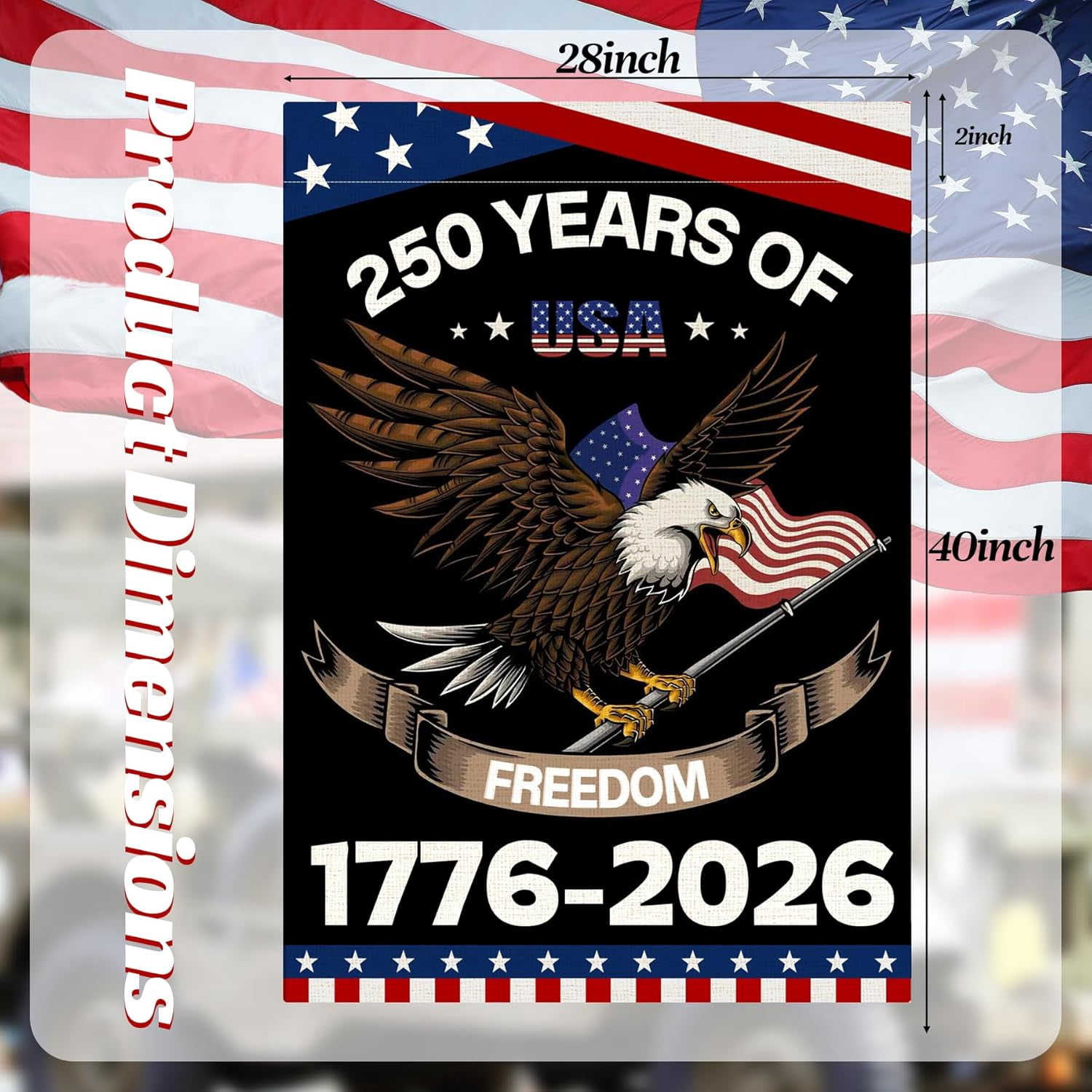 America 250 Years Garden Flag, 250th Anniversary USA Patriotic Double-Sided Banner, Double-Sided Burlap, 1776-2026 Semiquincentennial Commemorative, Suitable for Outdoor Lawn Decor