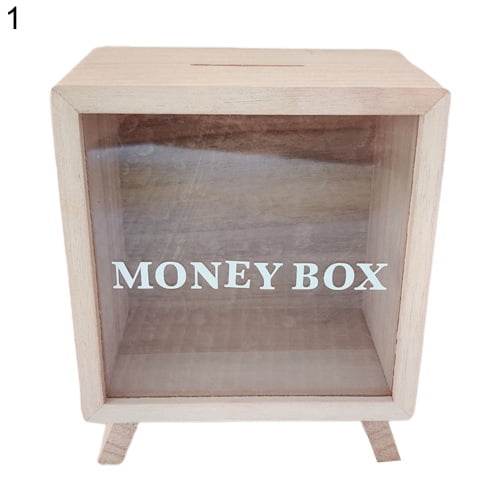 NEW Wood & Glass Front With Removable Back Money Box Let the Adventure Begin 