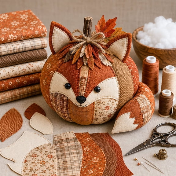 DIY Animal Pumpkin Sewing Kit Fox Owl Cat Bear, Fall Farmhouse Fabric Craft with Pre-Cut Pieces for Halloween Thanksgiving Decor