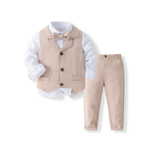 Baby Boy Gentleman Suits Kids Formal Outfits Long Sleeve Lapel Bowtie Shirts Long Pants Tuxedo Vest Sets