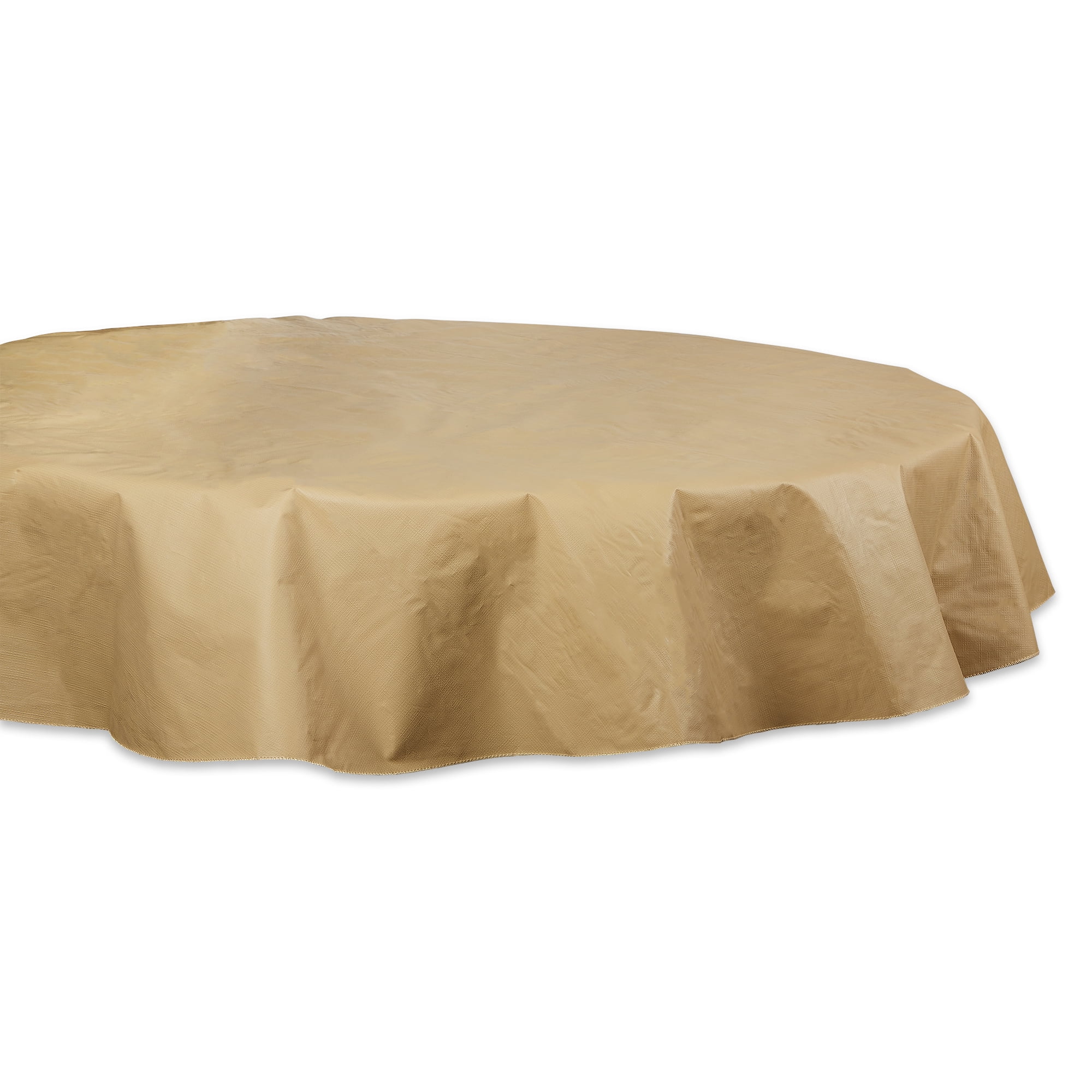 Vinyl Solid Round Tablecloth with Flannel Backing, 70", Taupe