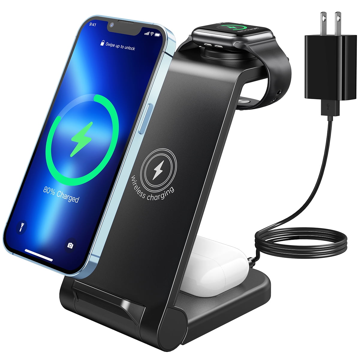 Charger Stand, 3 in 1 Fast Wireless Charging Station Dock for Apple Watch Series 7/6/SE/5/4/3/2, AirPods Pro iPhone 13/13 Plus Phone - Walmart.com