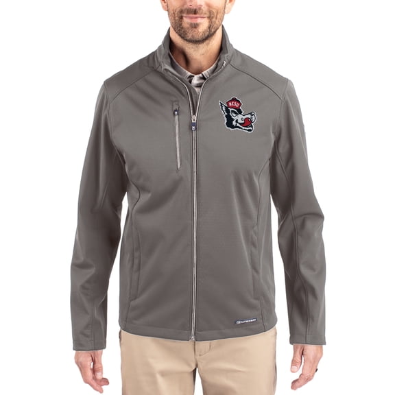 Men's Cutter & Buck Gray NC State Wolfpack Evoke Eco Softshell Recycled Full-Zip Jacket