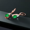 thumbnail image 4 of Gem Stone King 18K Rose Gold Plated Silver Green Nano Emerald and Lab Grown Diamond Dangle Earrings for Women | 4.74 Cttw | Gemstone May Birthstone | Oval 10X8MM, 4 of 4