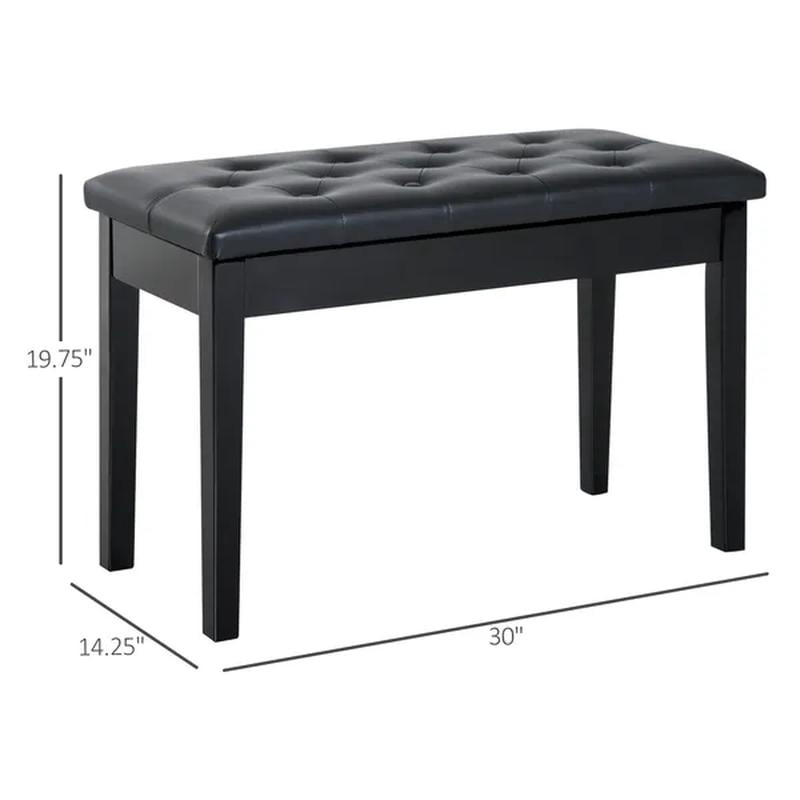 Piano Bench Traditional 2-Person Birchwood with Faux Leather Padding Black