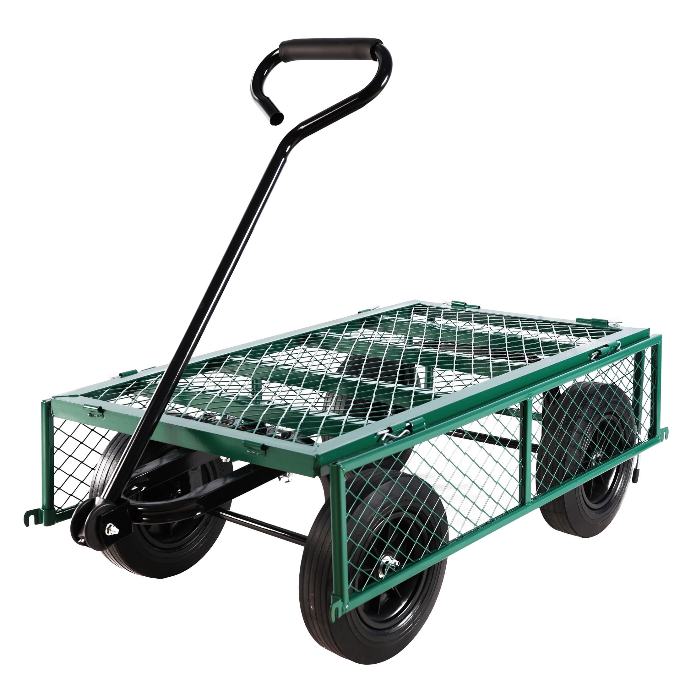Aukfa Mesh Steel Wagon Cart with Removable Sides, Garden Cart Heavy Duty Utility Wagon with Rotating Handle/10'' Tires for Garden Yard, Green