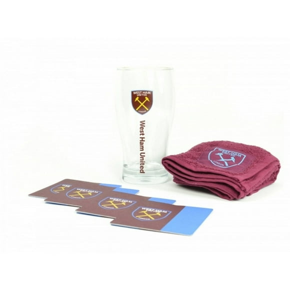 West Ham United FC Official Mini Bar Set (Set Of 1 Pint Glass, 4 Beer Mats & 1 Bar Towel)