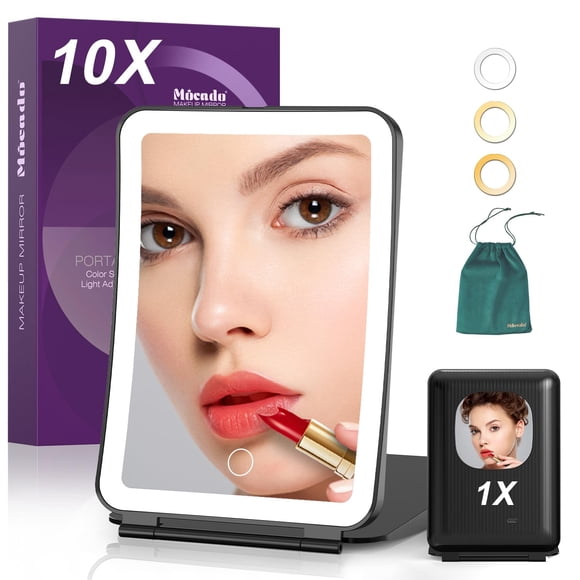 Espejo de maquillaje Mocado Travel con aumento de 1x/10x con color negro claro
