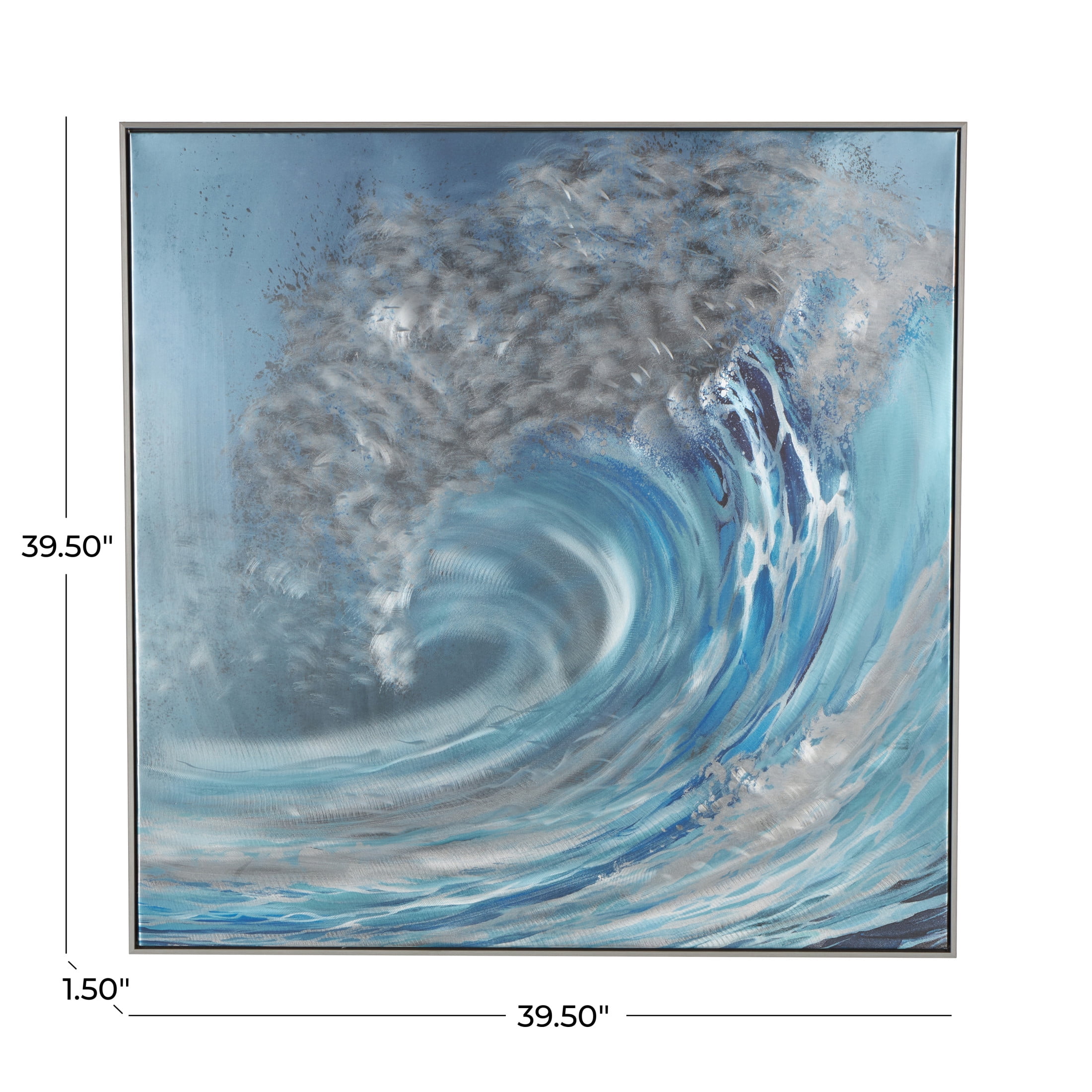 40" x 40" Wave Nautical Framed Wall Art with Silver Frame and White Accents, by DecMode