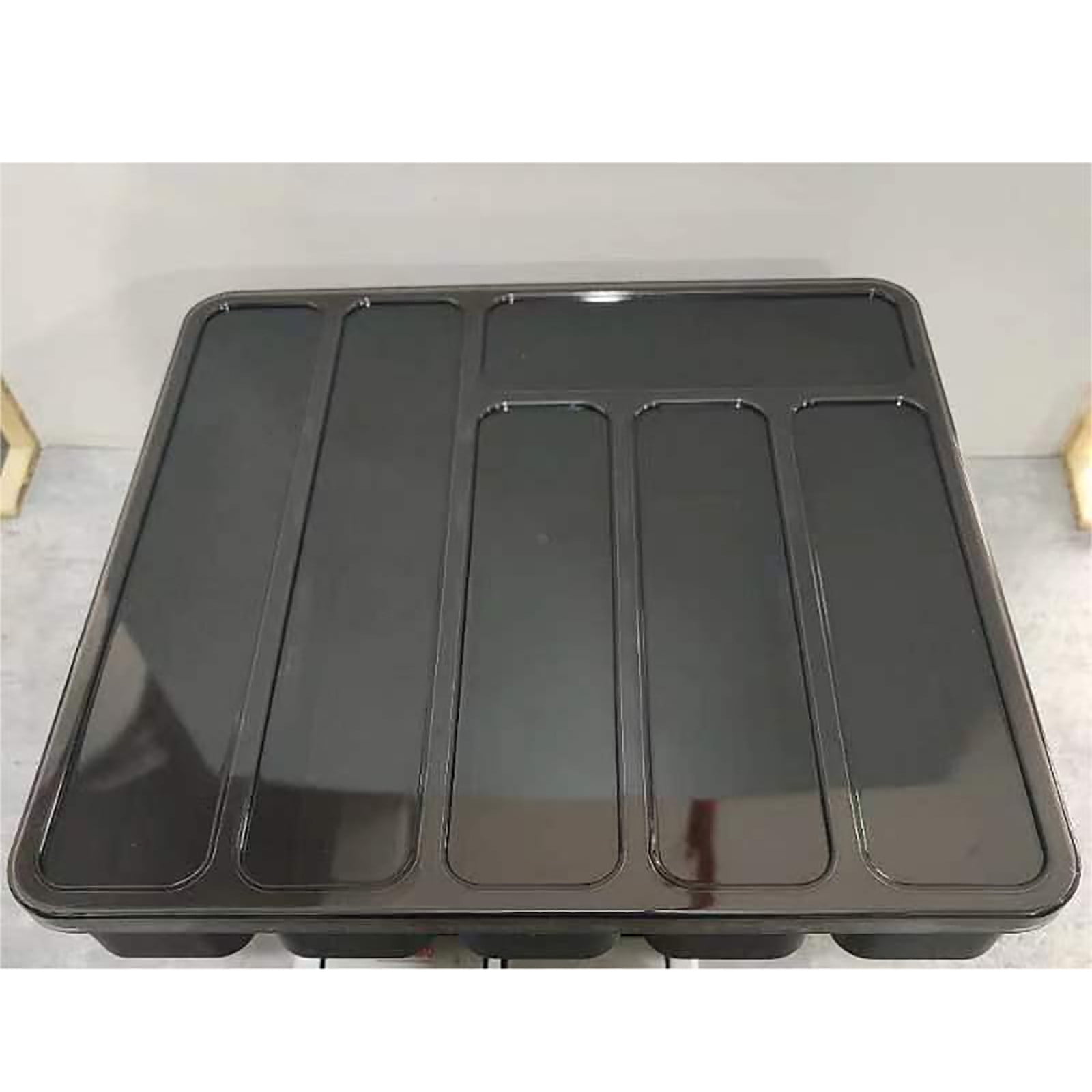 Herrnalise Silverware Organizer with Lid - Expandable Kitchen Drawer Organizer,Cutlery Drawer Organizer Multipurpose Kitchen Organizers for Spoons Forks Knives,6 Compartments,Black
