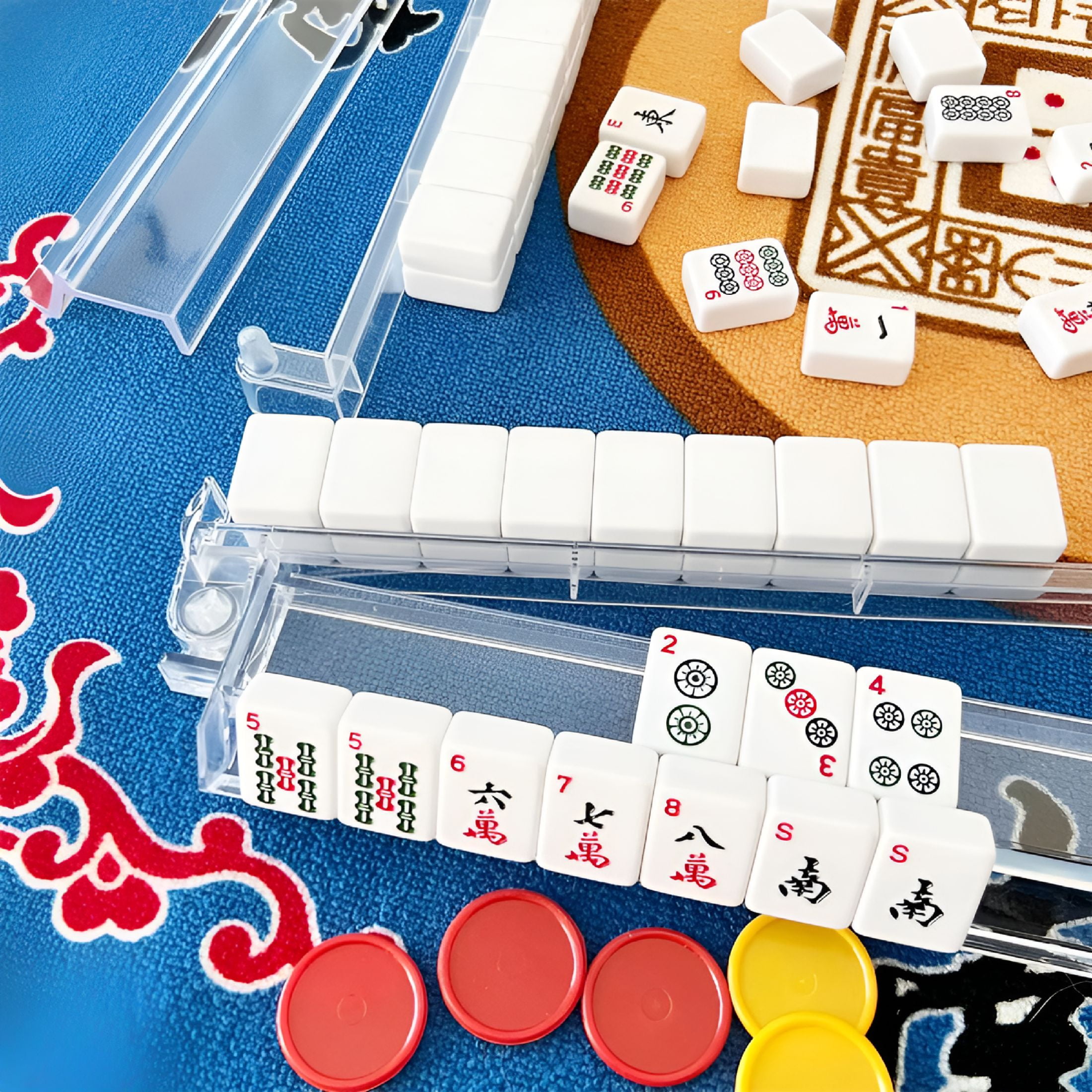 BESTSKY Modern Mahjong Racks with Built-in Pushers - Clear Combo Rack - Set of 4