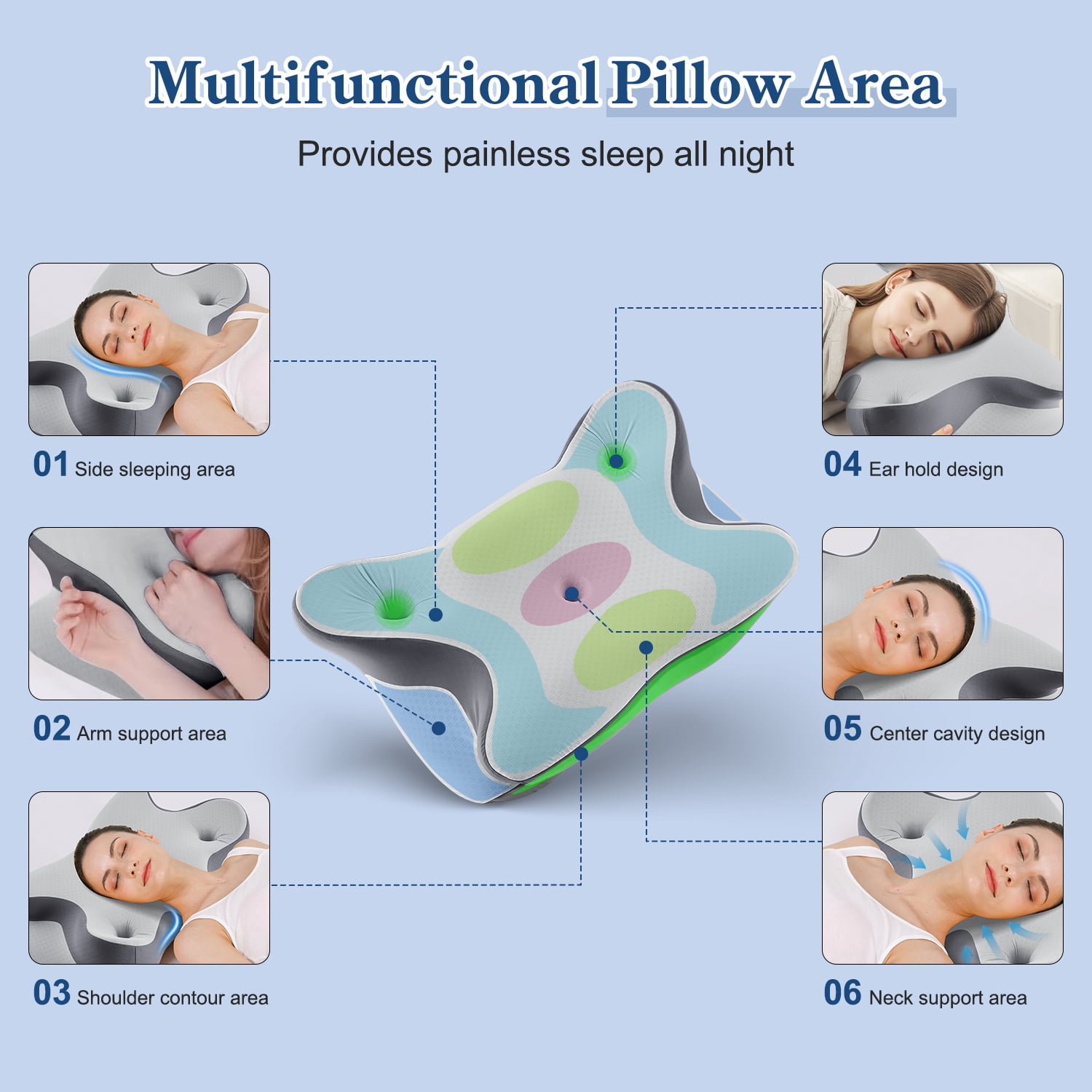 MOONORAH Cervical Pillow for Neck and Shoulder, Ergonomic Side Sleeper Pillow for Neck Support, Contour Memory Foam Pillows for Side Back & Stomach Sleepers with Cooling Pillowcase, Dark Gray