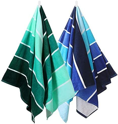 100% Cotton Beach Towel 30 x 60 Absorbent -Soft Pool Towel Gradient Blue Striped and Plush Quick Dry Lightweight