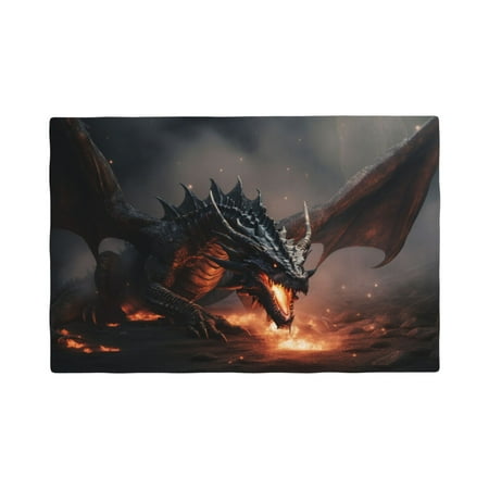 

Table Placemats Set of 6 - Fiery Black Dragon Attack 12x18 In Faux Linen Double Heat Resistant Place Mats Cloth Indoor/Outdoor Placemats Washable Table Mats for Dining Kitchen Party