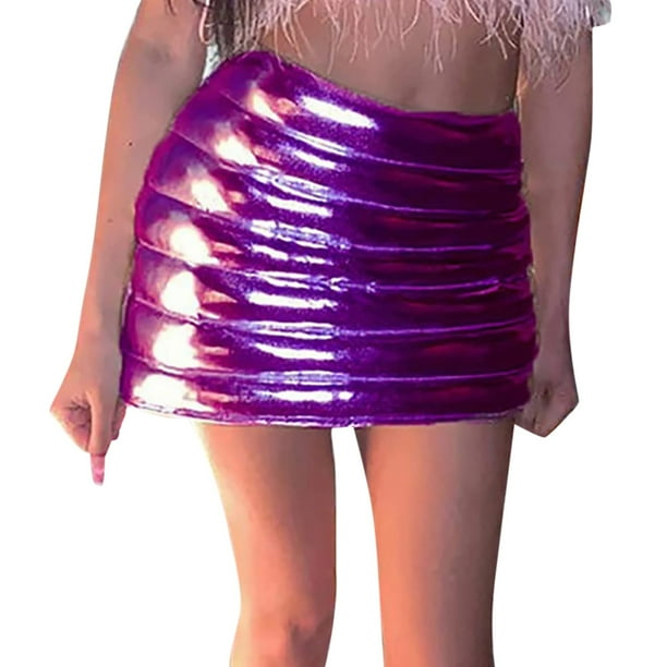 Gibobby faldas aesthetic Minifalda metálica sexy, falda con , falda ajustada para Club, disfraz Sexy para fiesta para mujer(Morado, L)