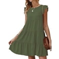 thumbnail image 1 of Lucakuins Mujeres Casual Plisado Vestido Corto, Adultos Primavera Color Sólido Cuello Redondo Manga Corta Mini Vestido Lucakuins moda, 1 of 9