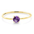 thumbnail image 2 of Gem Stone King 10K Yellow Gold Purple Amethyst Engagement Ring for Women | 0.25 Cttw | Round 4MM | Gemstone February Birthstone | Size 6, 2 of 6